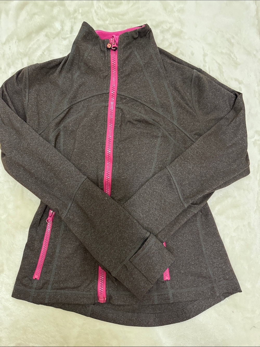 Lululemon Women’s Gray Zip-Up Jacket with Pink Trim